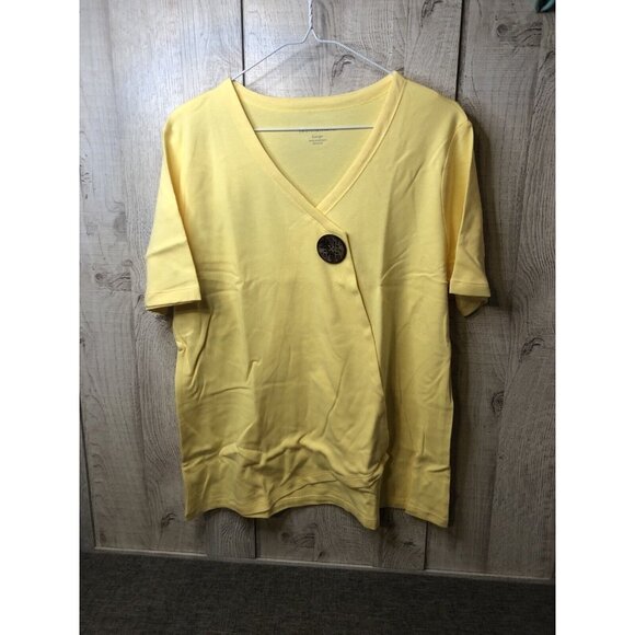 Drapers & Damons Womens Shirt Size Large Yellow Short Sleeves Button Accent - Picture 2 of 6